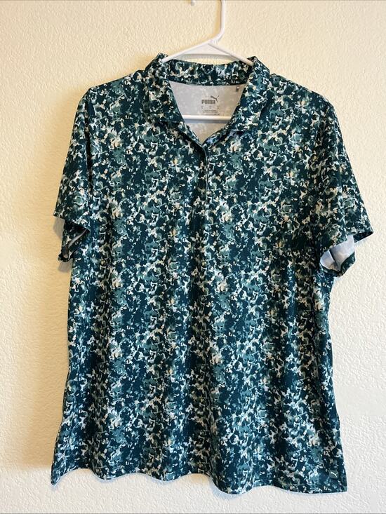 Puma Tops - PUMA Women's Green Cloudspun Camo Polo Golf Shirt Size XL Short Sleeve Polyester